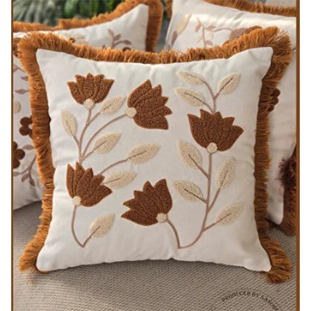 Kasso Home Krc2341 Punç Nakışlı Çift Saçaklı Kırlent Kılıfı 40X40 Cm