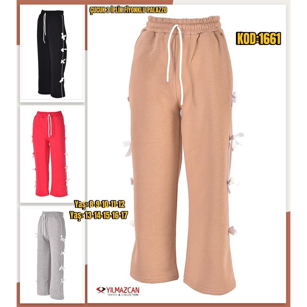 Yılmazcan 1661-2 Kız Çocuk 3İp Kurdelalı Palazzo Eşofman Alt 13-17 Yaş