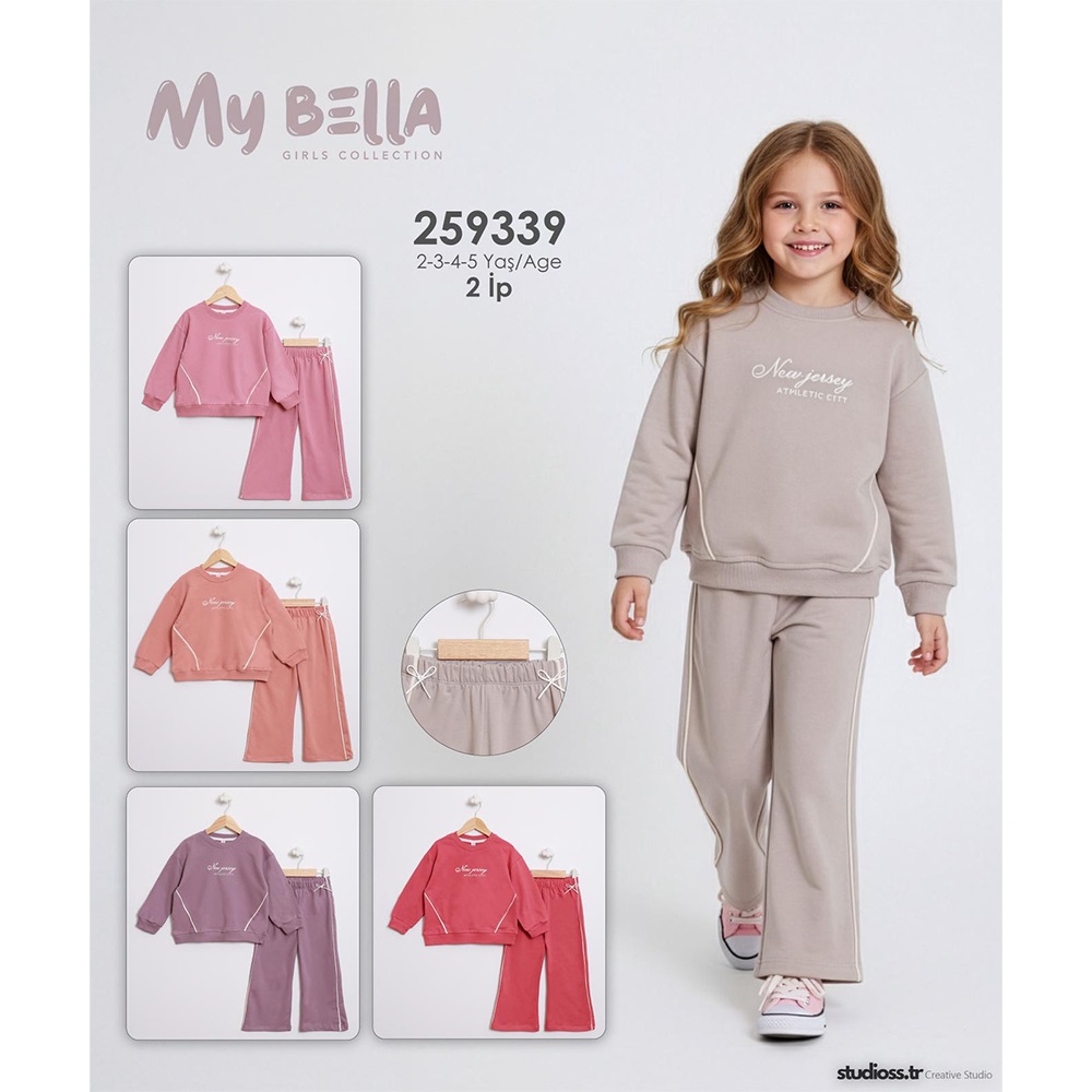 My Bella 259339 Kız Çocuk 2 iplik Fiyonk Aksesuarlı Sıfır YakaTakım 2-5 Yaş