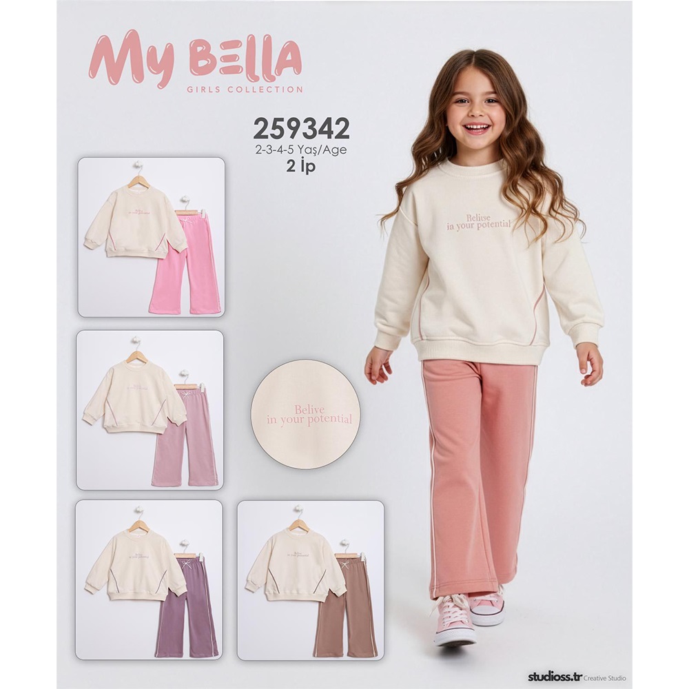 My Bella 259342 Kız Çocuk 2 iplik Fiyonk Aksesuarlı Biyeli Sıfır YakaTakım 2-5 Yaş