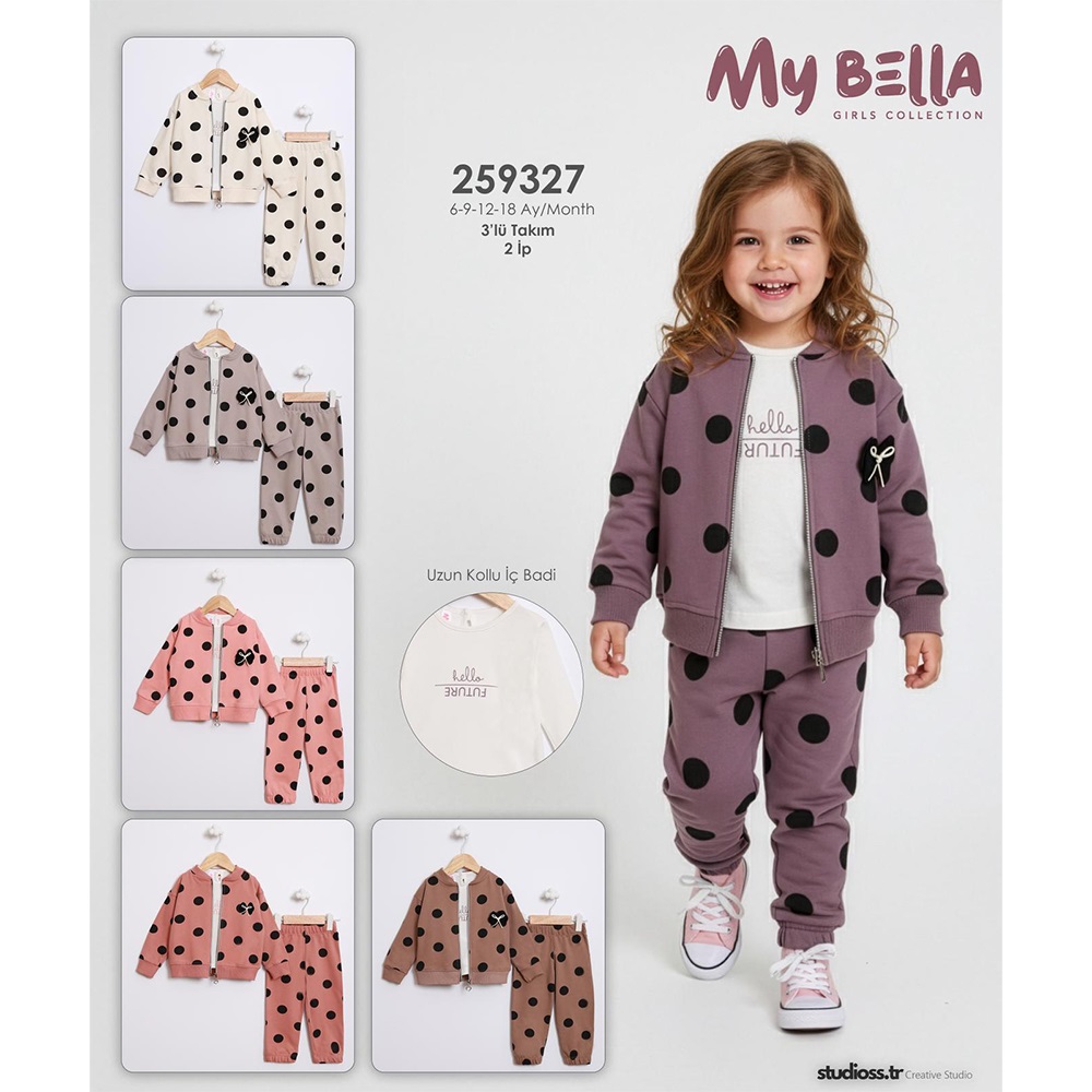 My Bella 259327 Kız Bebe Puanlı 3 lü Takım 6-18 Ay