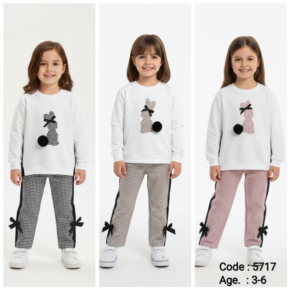 Lupita M26-5717 Kız Çocuk 2 İp Ponponlu Tavşan Baskılı 2 Li Takım 3-6 Yaş