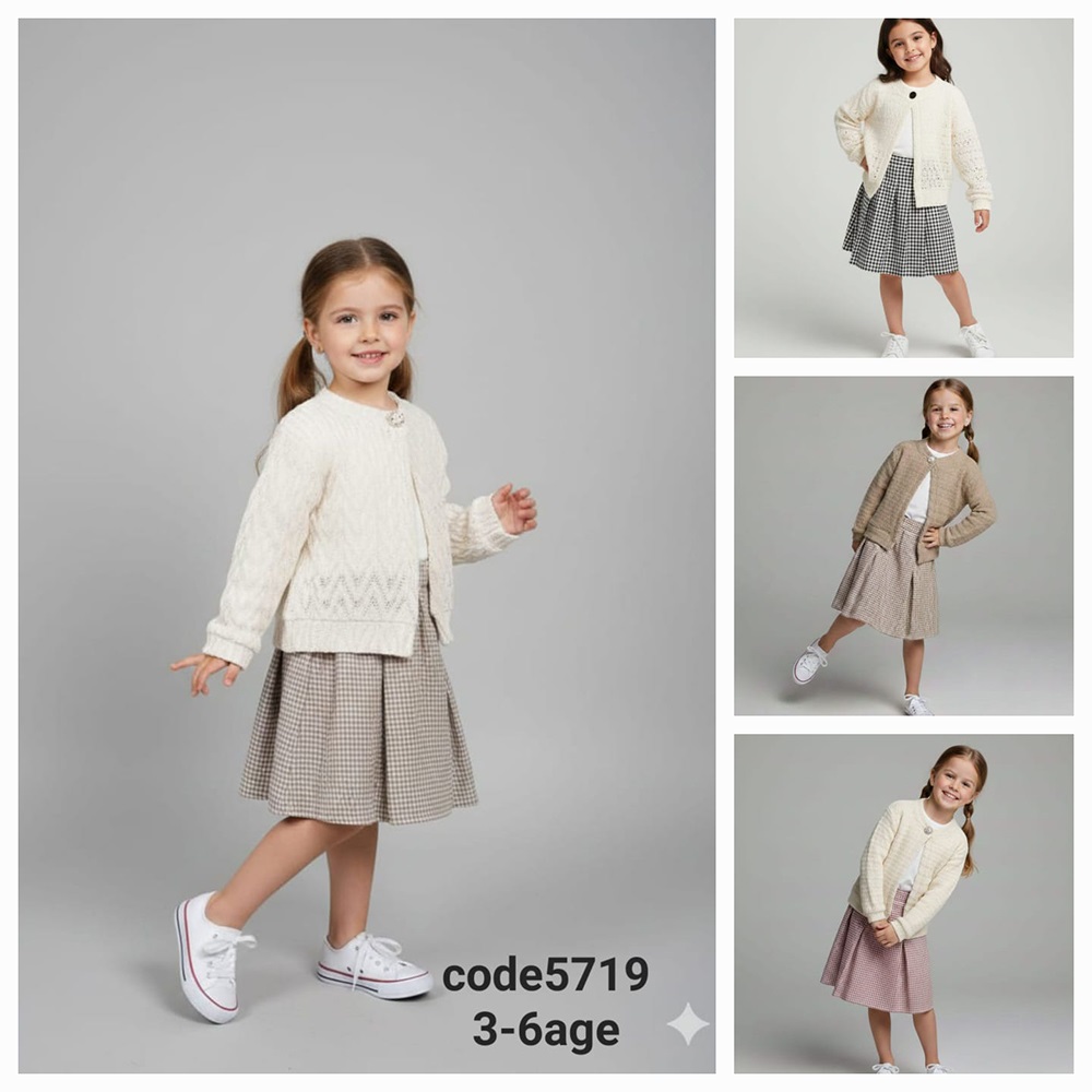 Lupita M26-5719 Kız Çocuk Müslüm Dantel Hırkalı Etekli 3 lü Takım 3-6 Yaş