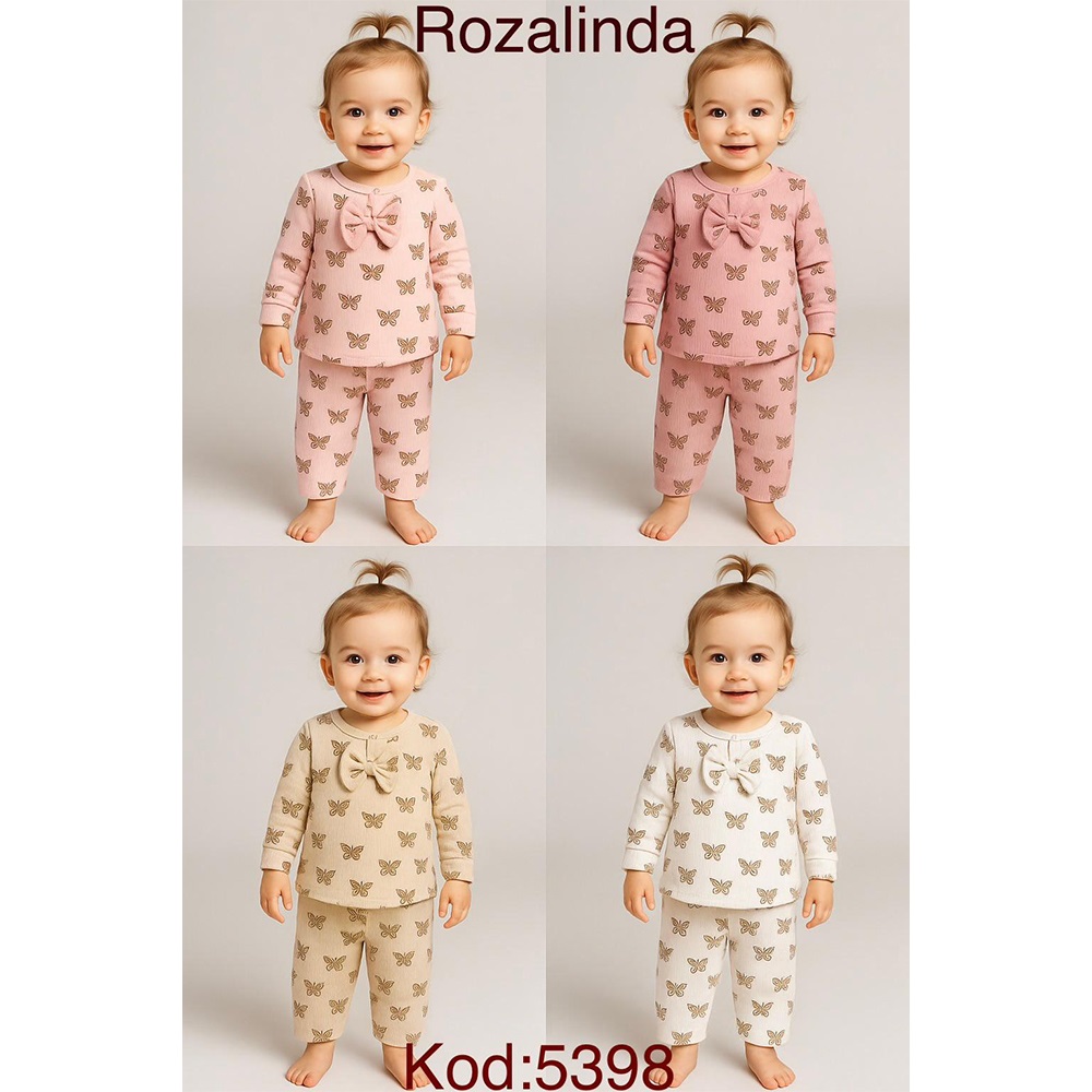 Rozalinda 5398 Kız Bebe Penye Fiyonklu Kelebek Bakılı Takım 6-12 AY