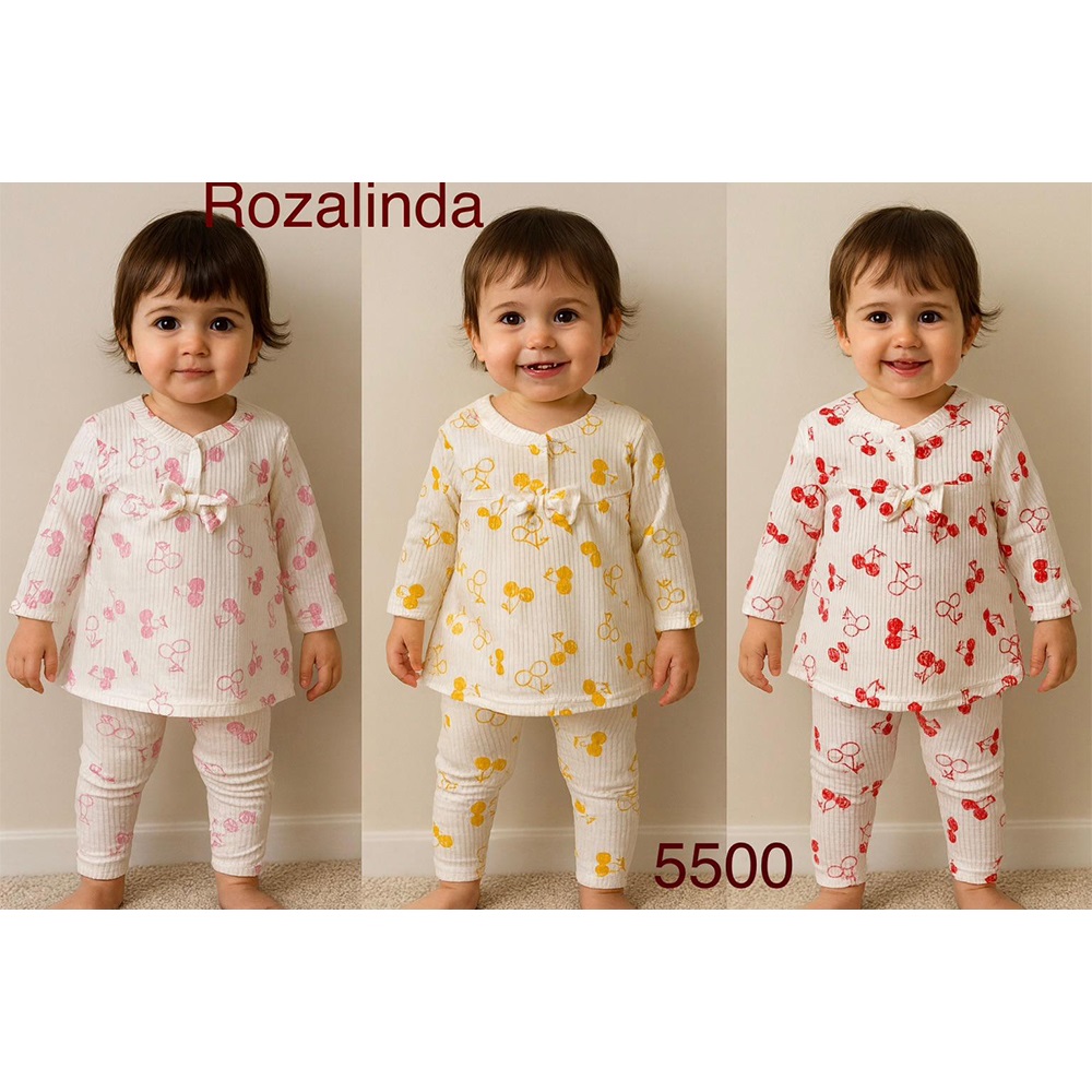 Rozalinda 5500 Kız Bebe Penye Fiyonklu Kiraz Bakılı Takım 6-12 AY