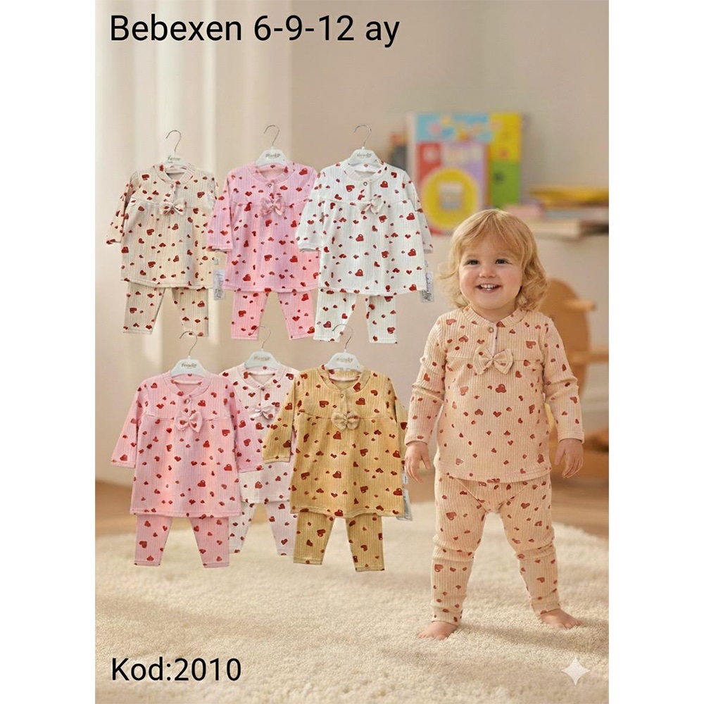 Bebexen baby 2010 Kız Bebe Penye Fiyonklu Kalp Baskılı Taytlı Takım 6-12 AY