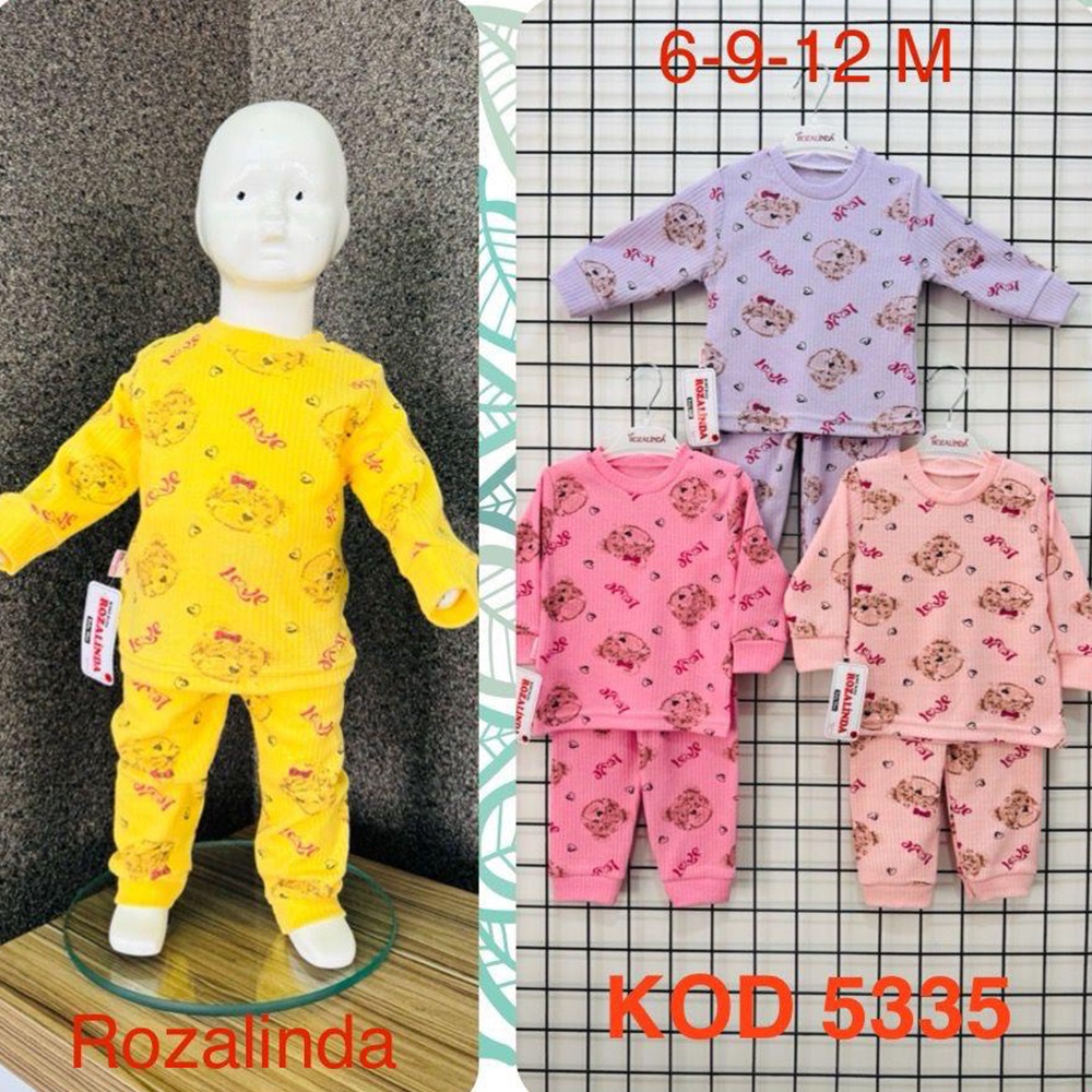 Rozalinda 5335 Kız Bebe Penye Sevimli Ayılı Love Baskılı PijamaTakım 6-12 AY