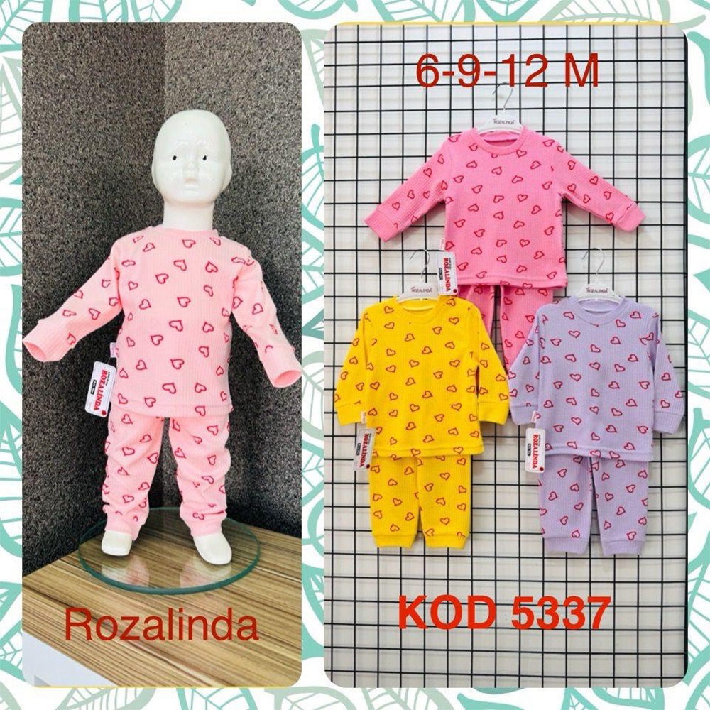 Rozalinda 5337 Kız Bebe Penye Kalplı Baskılı PijamaTakım 6-12 AY