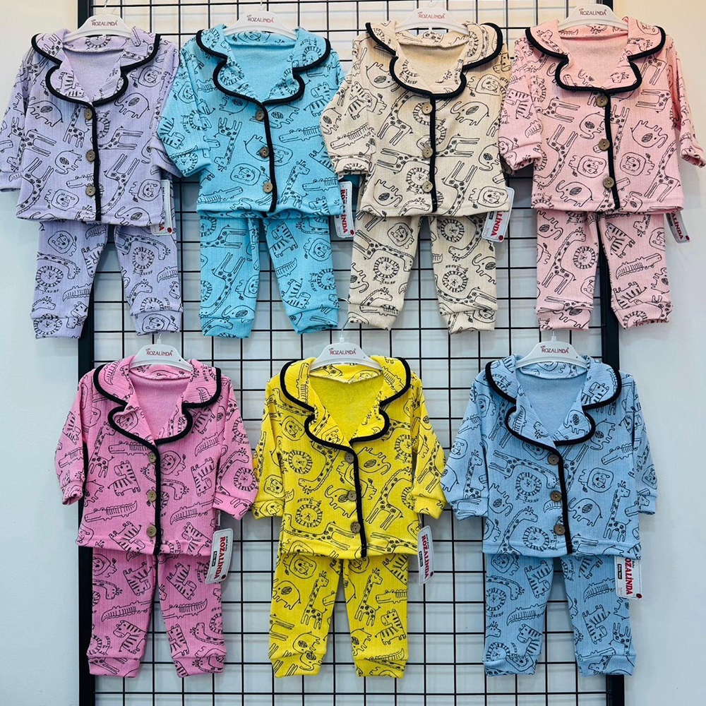 Rozalinda 5378 Bebe Penye Timsah Desenli Düğmeli Pijama 2 Li Takım 6-12 Ay