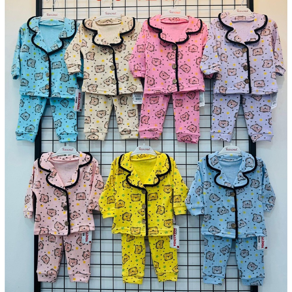 Rozalinda 5377 Bebe Penye Arslan Desenli Düğmeli Pijama 2 Li Takım 6-12 Ay