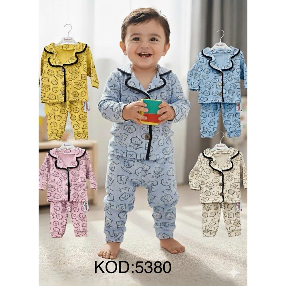 Rozalinda 5380 Bebe Penye Sevimli Aslan Desenli Düğmeli Pijama 2 Li Takım 6-12 Ay