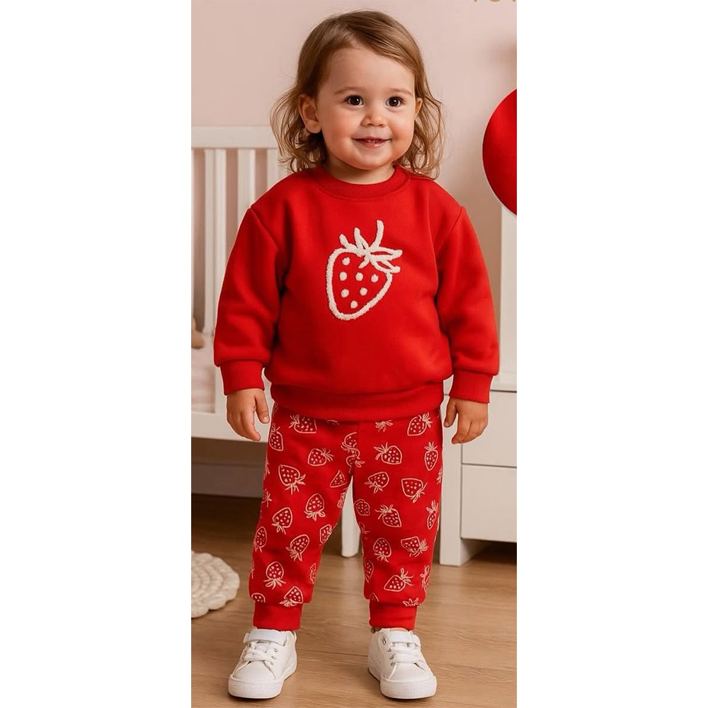 Ceylan Bebe 0009 Kız Bebe Penye Çilek Nakışlı Takım 9-18 Ay