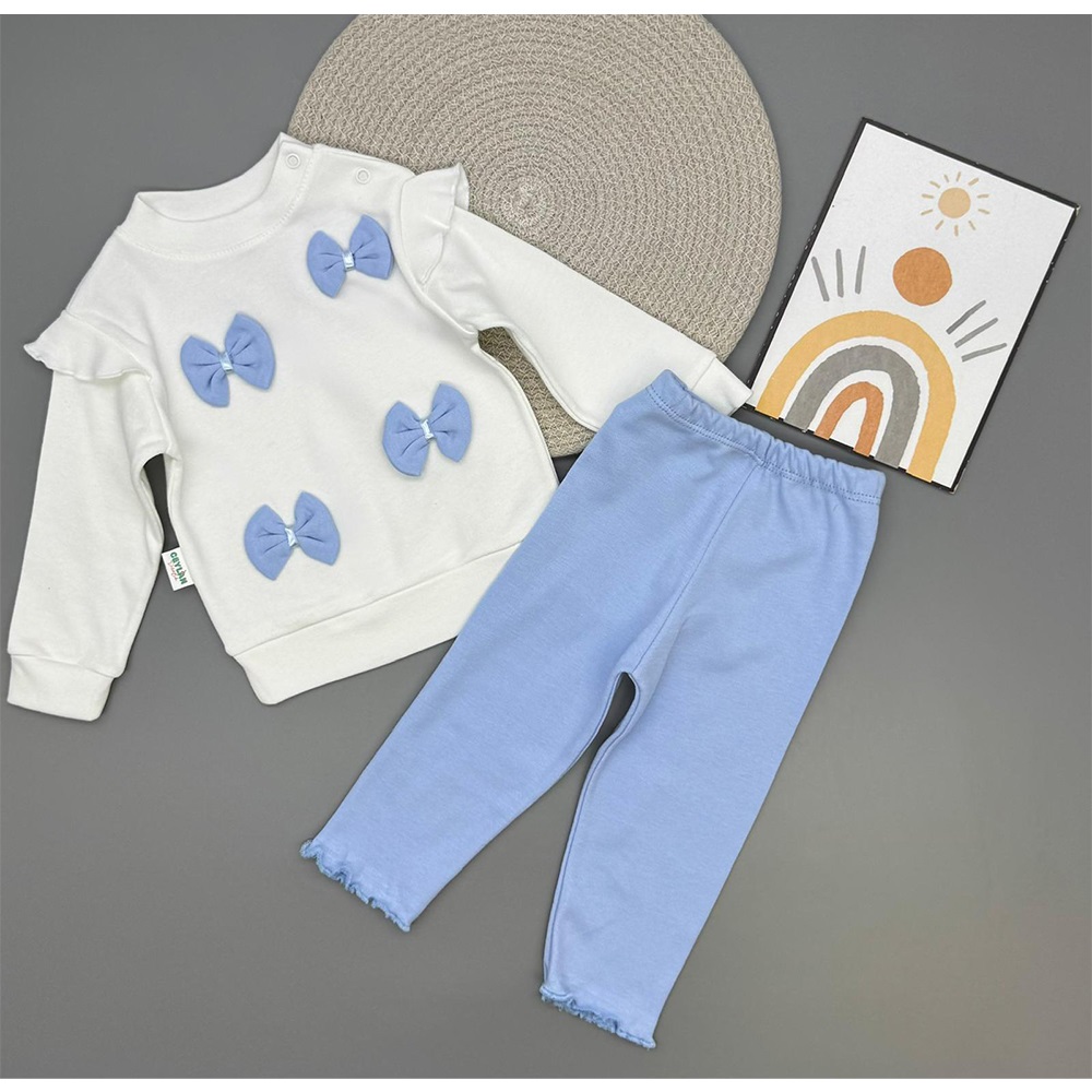 Ceylan Bebe 0009 Kız Bebe Penye 4 Lü Fiyonklu Takım 9-18 Ay