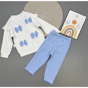 Ceylan Bebe 0009 Kız Bebe Penye 4 Lü Fiyonklu Takım 9-18 Ay