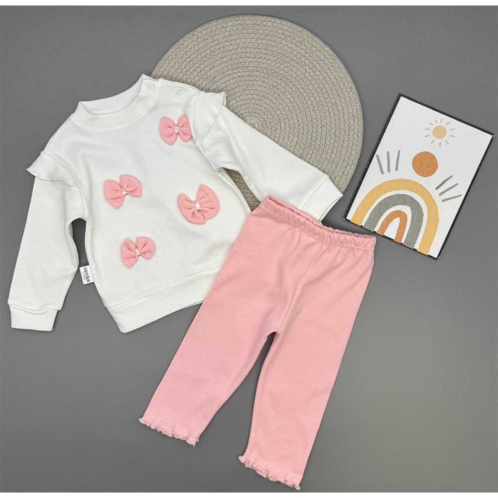 Ceylan Bebe 0009 Kız Bebe Penye 4 Lü Fiyonklu Takım 9-18 Ay