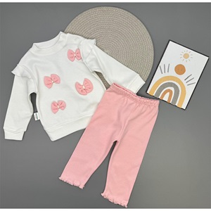 Ceylan Bebe 0009 Kız Bebe Penye 4 Lü Fiyonklu Takım 9-18 Ay