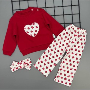 Ceylan Bebe 0024 Kız Bebe Penye Menekşe Baskılı Saç Bandalı Takım 9-24 Ay