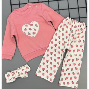 Ceylan Bebe 0024 Kız Bebe Penye Menekşe Baskılı Saç Bandalı Takım 9-24 Ay