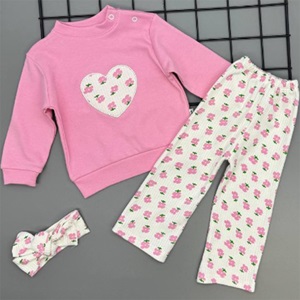 Ceylan Bebe 0024 Kız Bebe Penye Menekşe Baskılı Saç Bandalı Takım 9-24 Ay