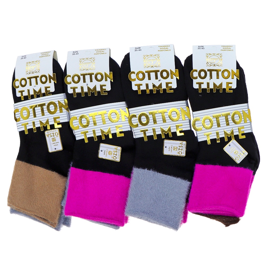 Cotton Tıme 3544 Bayan Penye Desenli Likralı 3 Lü Tüylü Bot Çorap