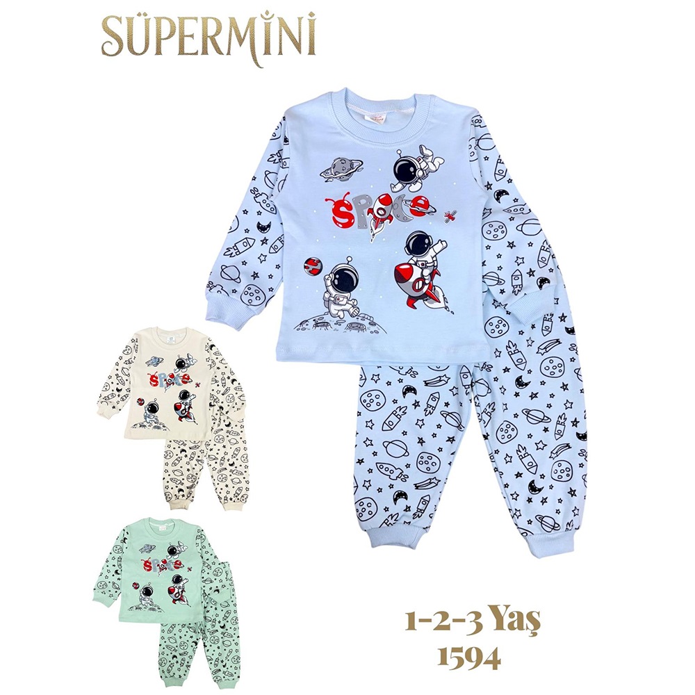Süpermini 1594 Çocuk Penye Space Astronot Baskılı Takım 1-3 Yaş
