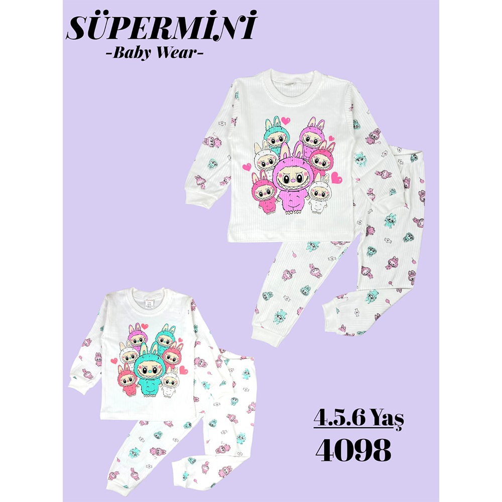 Süpermini 4098 Çocuk Penye Sevimli Labubular Baskılı Takım 4-6 Yaş