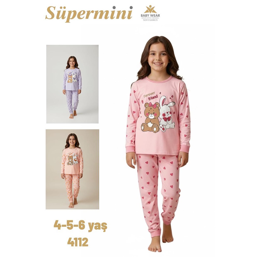 Süpermini 4112 Çocuk Penye Forever Friend Baskılı Takım 4-6 Yaş