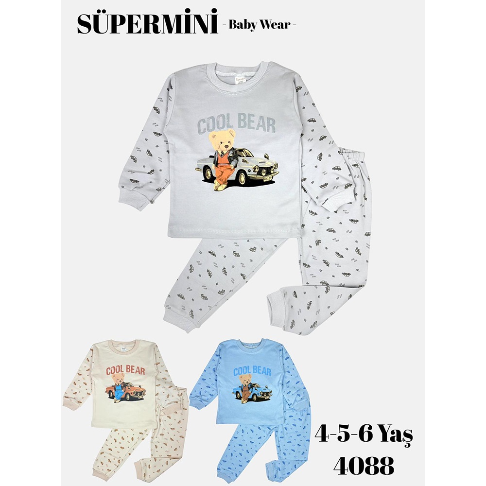 Süpermini 4088 Çocuk Penye Cool Bear Baskılı Takım 4-6 Yaş