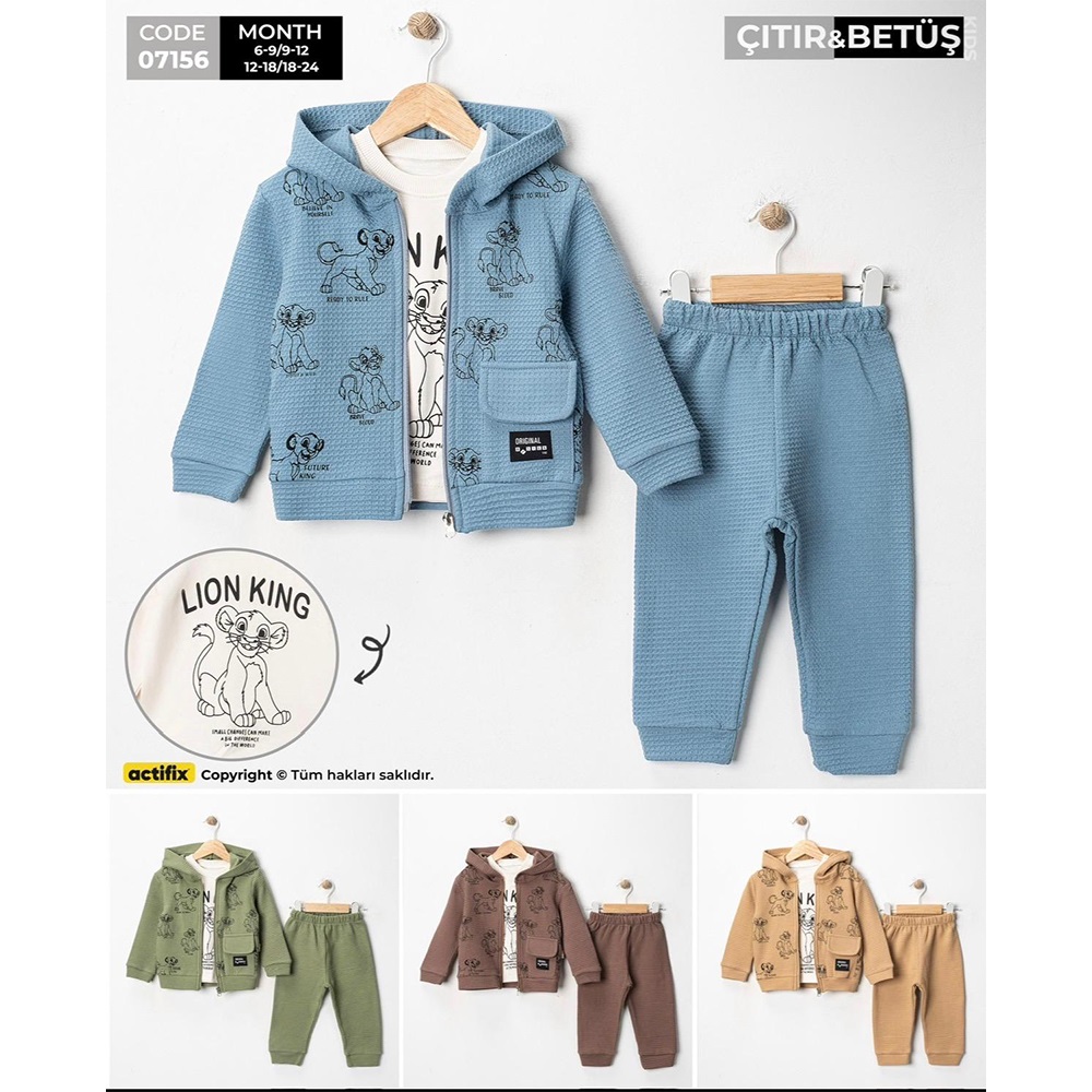 Çıtır 7156 Erkek Bebe 2 İp Sevimli Aslan Baskılı Kapşonlu Takım 6-24 Ay