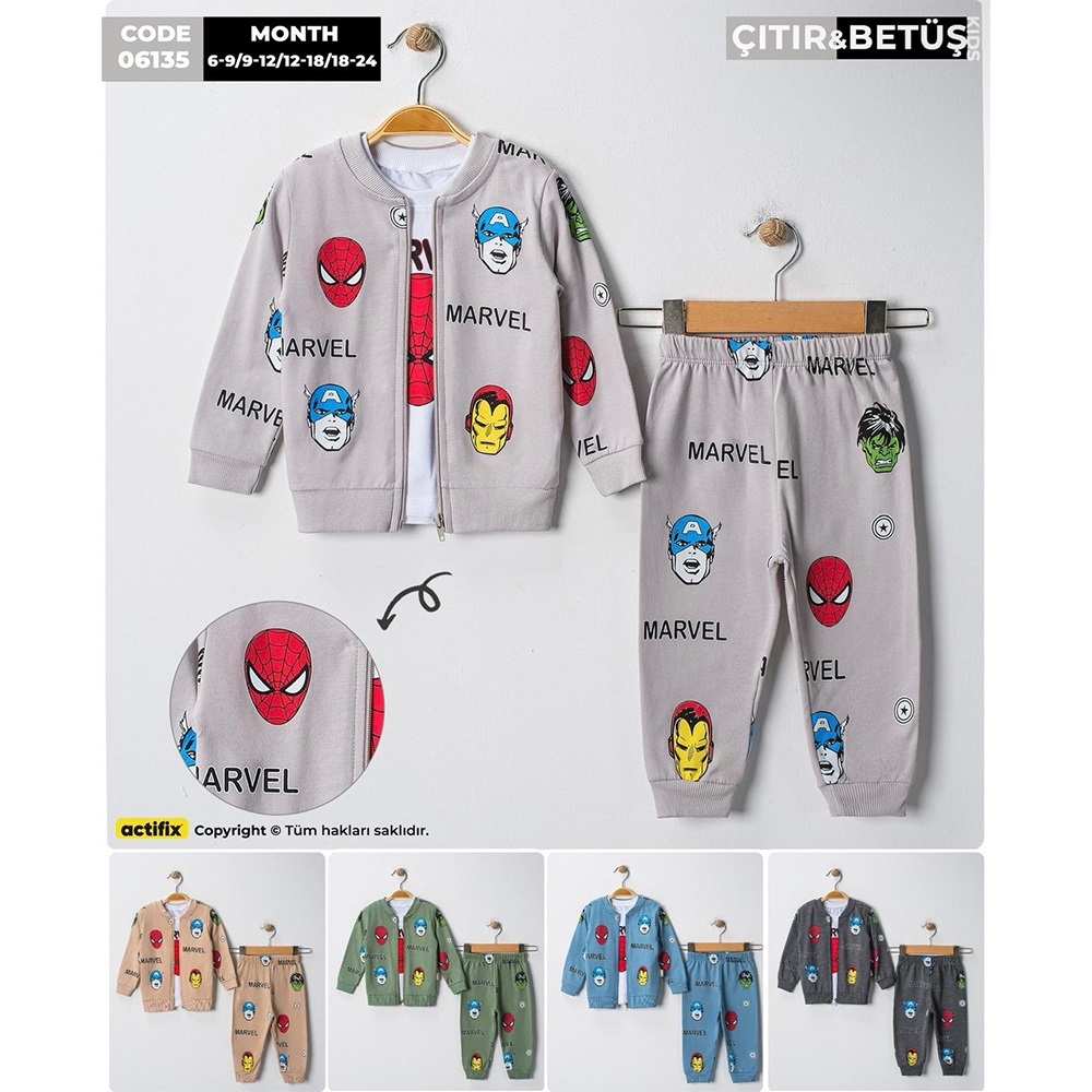 Çıtır 6135 Erkek Bebe 2 İp Spıderman Baskılı Takım 6-24 Ay