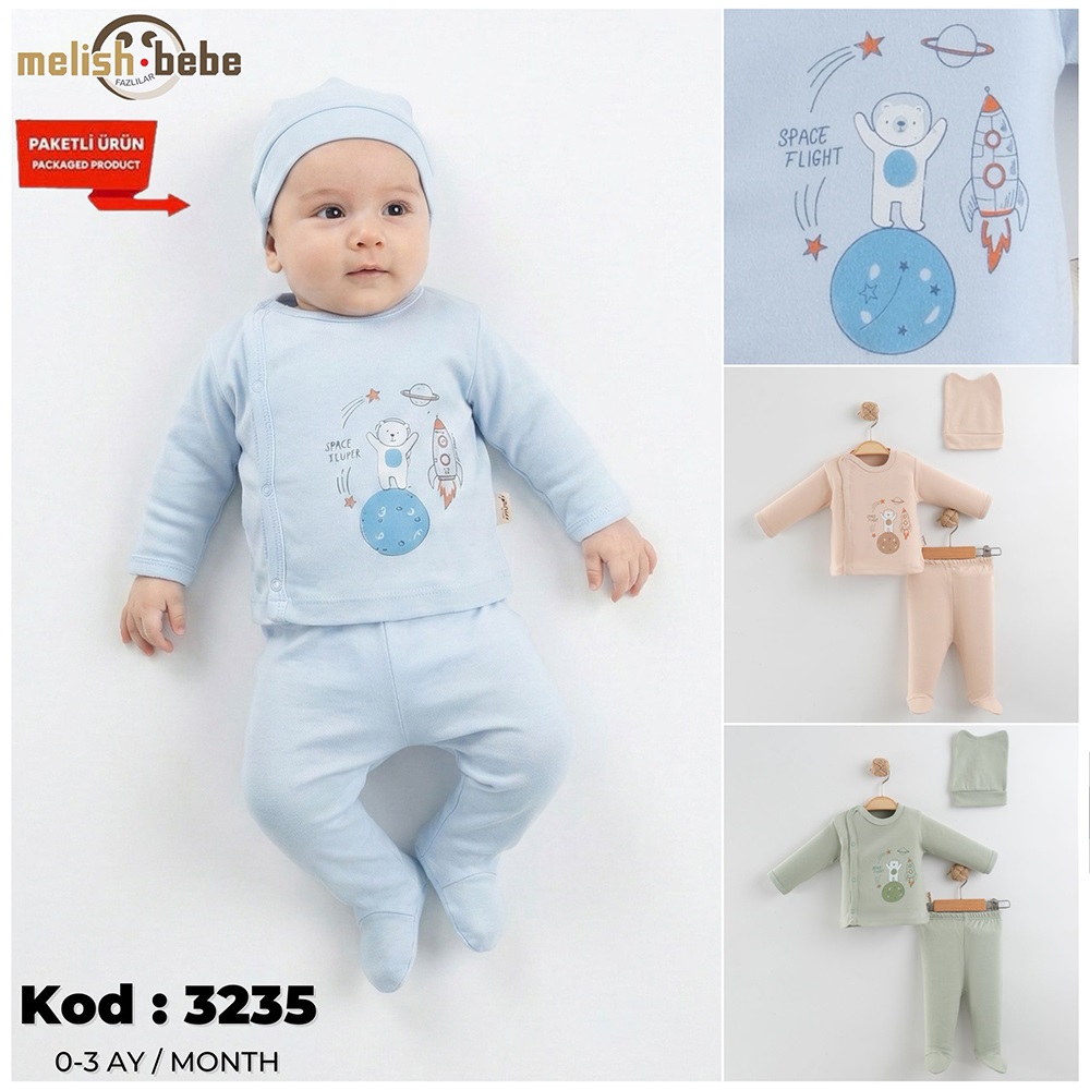 Melish Bebe 3235 Bebe Penye Uzay Baskılı Zıbın Takım 0-3 Ay