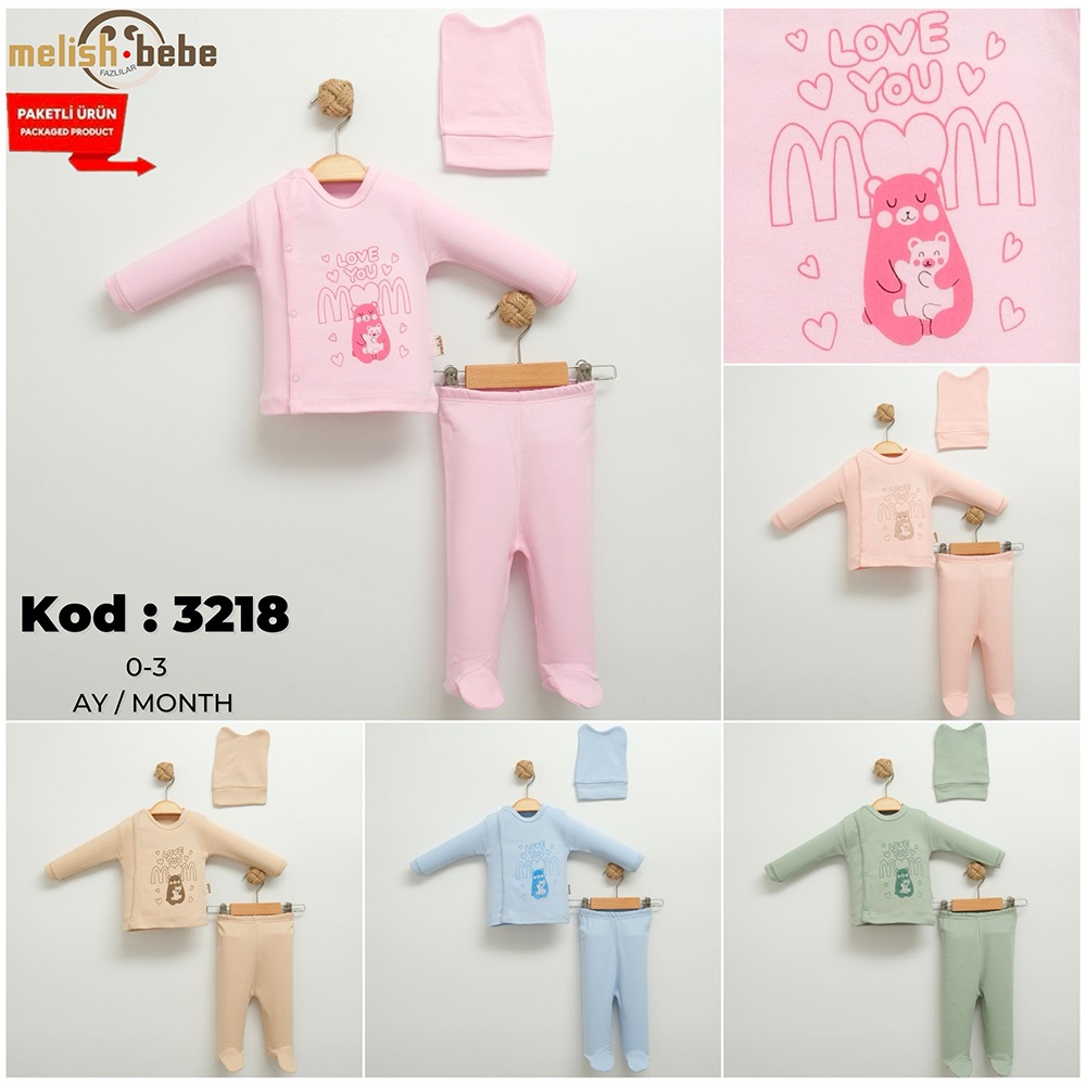 Melish Bebe 3218 Bebe Penye Love You Mom Baskılı Zıbın Takım 0-3 Ay