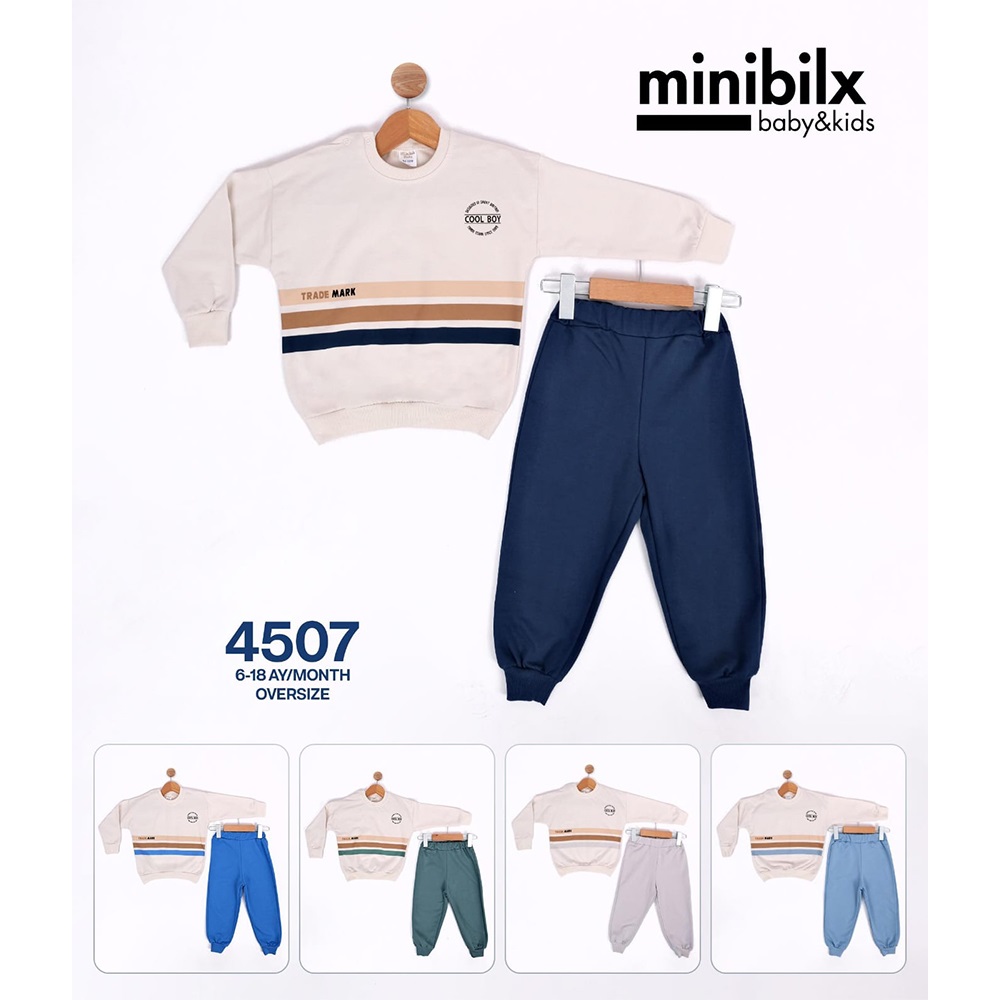 Minibilx 4507 Erkek Bebe 2 İp Oversıze Cool Boy Baskılı Takım 6-18 Ay