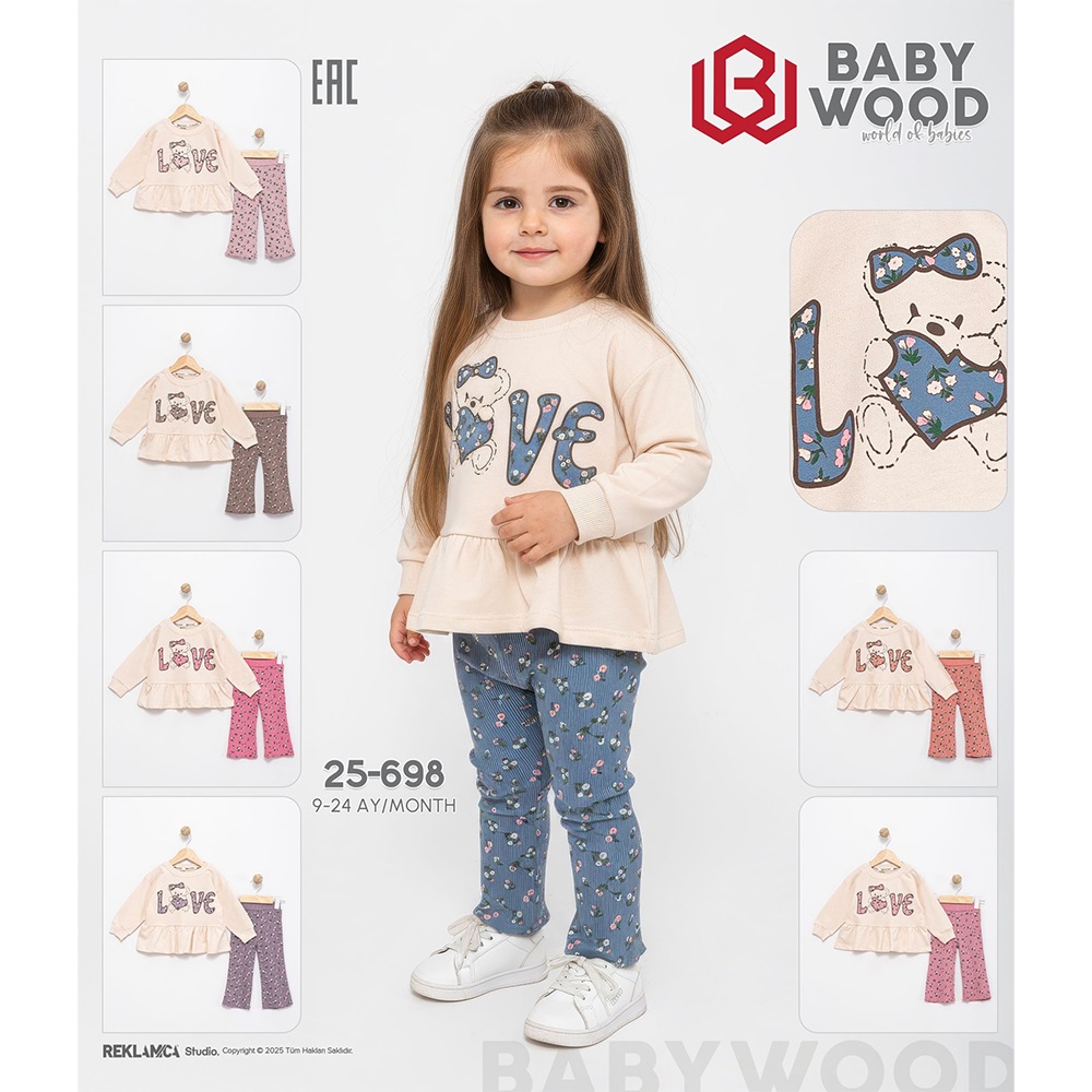 Babywood BW-25-698 Kız Bebe 2 İplik Love Baskılı Takım 9-24 Ay