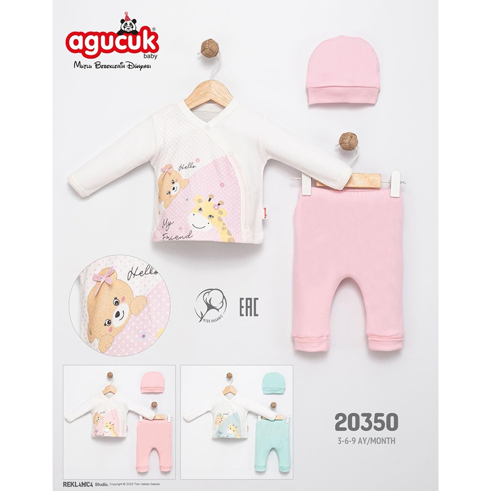 Agucuk Baby 20350 Kız Bebe Patiksiz Şapkalı Takım 0-3 Ay