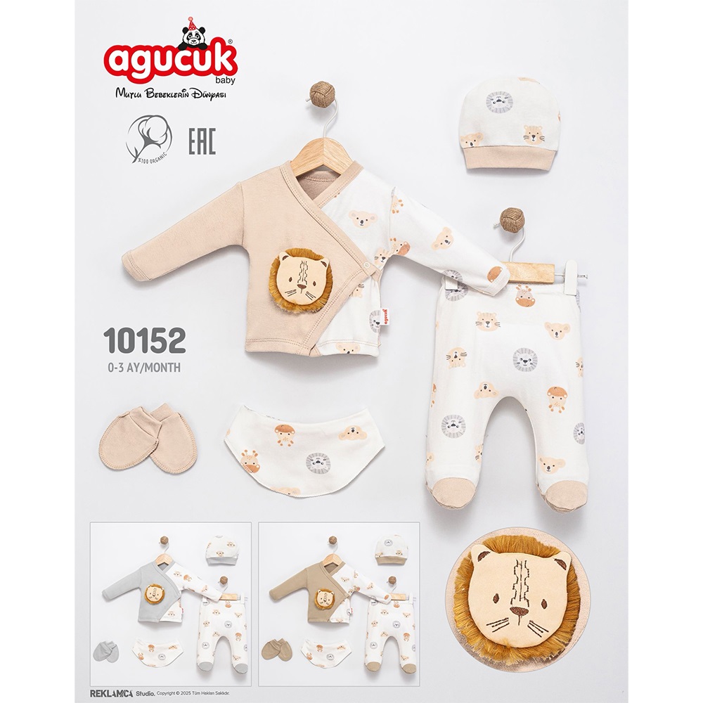 Agucuk Baby 10152 Erkek Bebe Patikli Şapkalı Takım 0-3 Ay