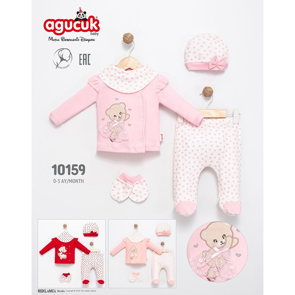 Agucuk Baby 10159 Kız Bebe Patikli Şapkalı Takım 0-3 Ay