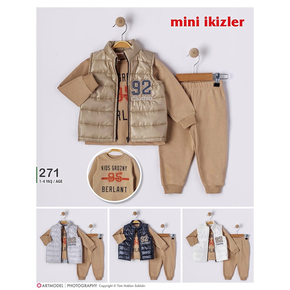 Mini İkizler Erkek Çocuk 92 Nakışlı Yelekli Takım 1-4 Yaş
