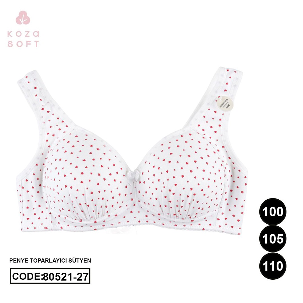 Koza 80521-27 Bayan Kalp Desenli Penye Battal Toparlayıcı Sütyen 100-110 - Ekru - 100-110 - 40111-Ekru-100-110