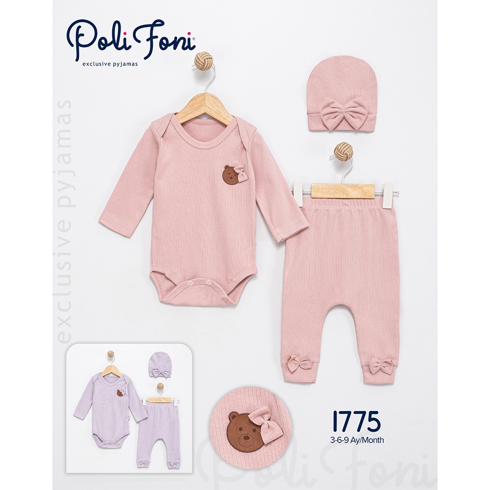 Polifoni 1780 Erkek Bebe Penye Raporlu Armalı 3 Parça Badili Takım 3-6 Ay