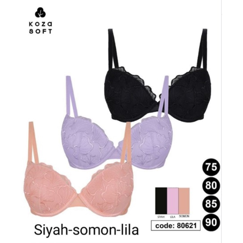 Koza Soft 80621 Bayan Üçgan Mideli Brode Nakışlı Yarım Destekli Sütyen 75-90 - Lila - 75-80-85-90 - 40135-Lila-75-80-85-90