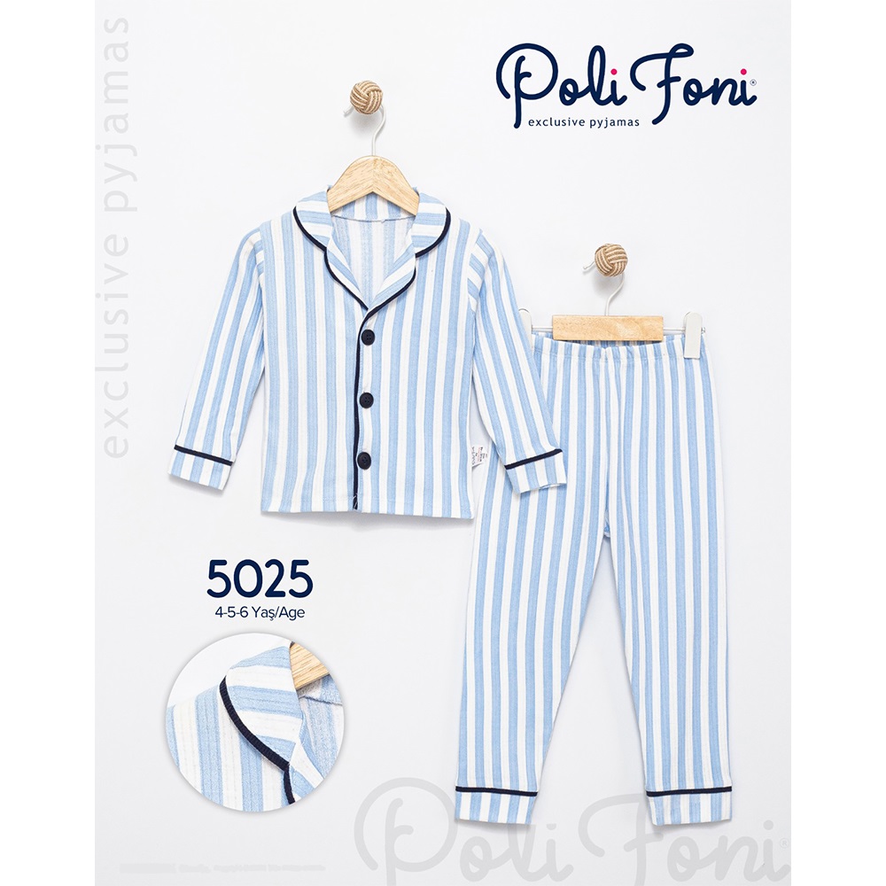 Polifoni 5025 Erkek Çocuk Penye Çizgili Boydan Düğmeli Pijama Takımı 4-6 Yaş