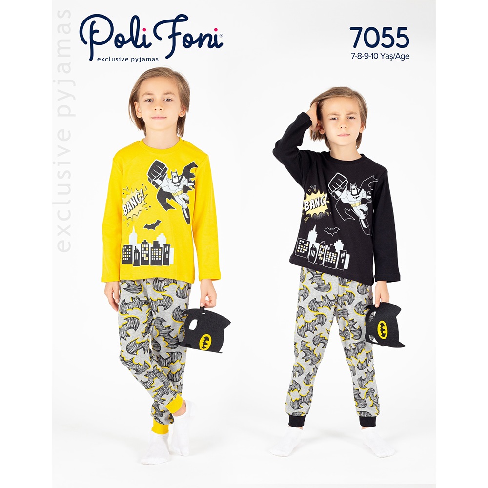 Polifoni 7055 Erkek Çocuk Penye Batman Baskılı Pijama Takımı 7-10 Yaş