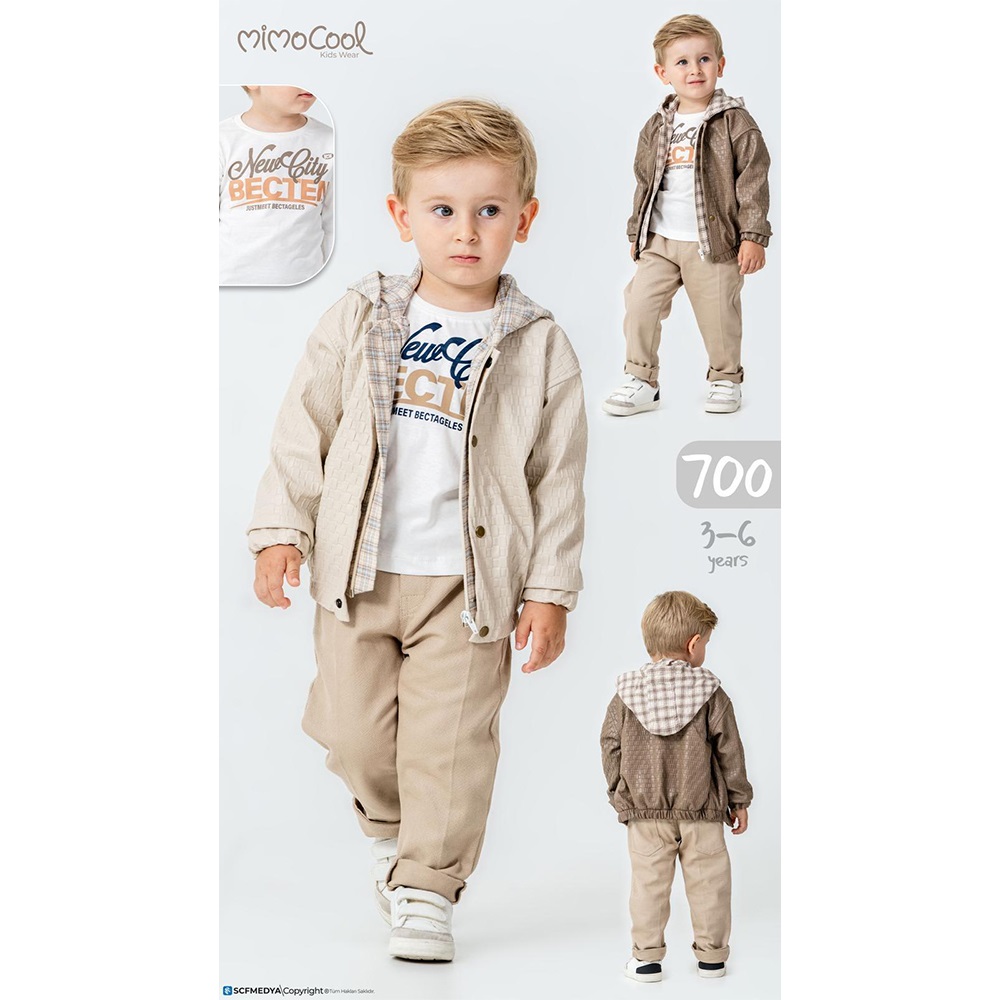 Mimo Cool 700 Erkek Çocuk Cepli Çıtçıtlı Suni Deri Ceketli 3 Lü Takım 3-6 Yaş