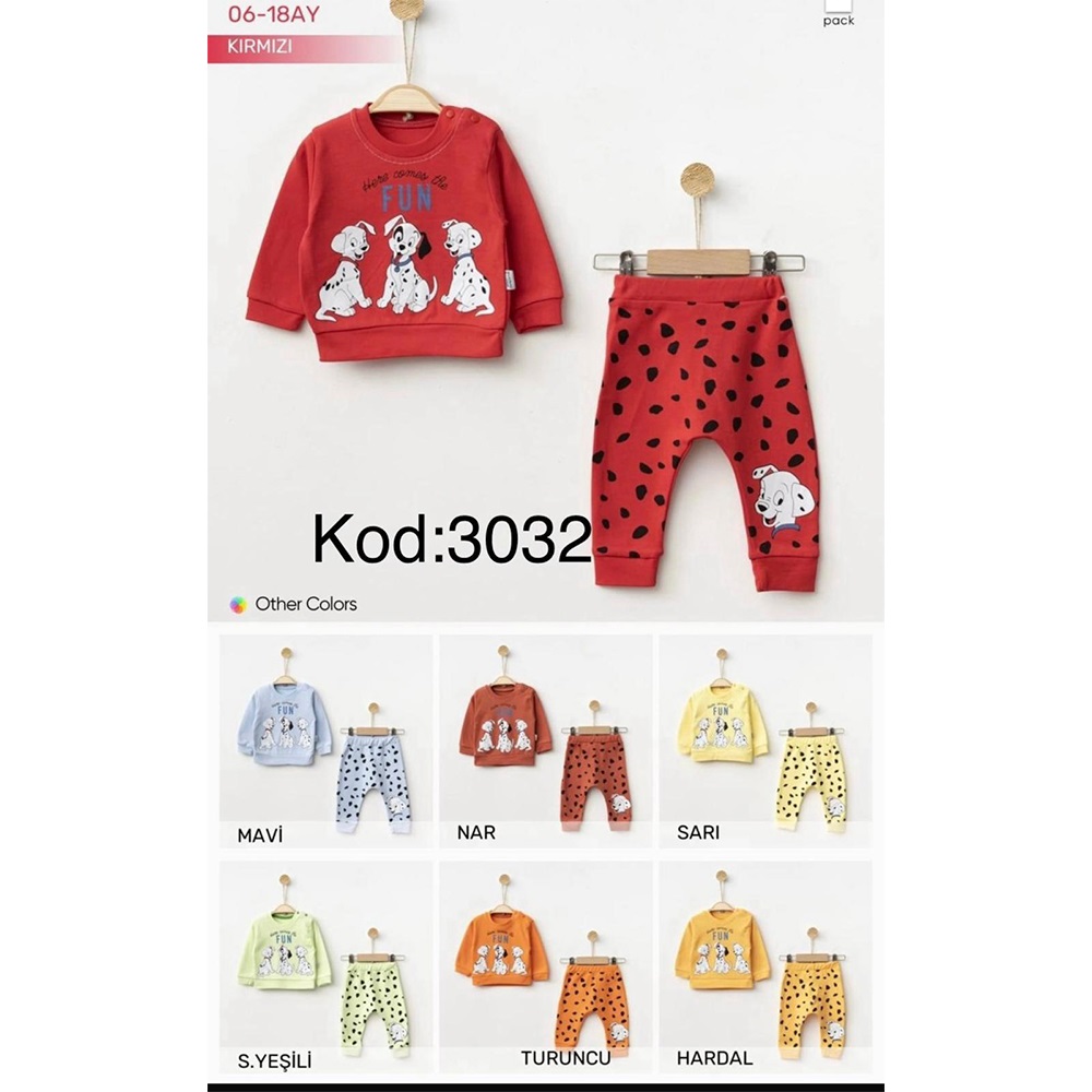 Mini Sempatik 3032 Bebe Penye Sevimli Dalmaçyalı Köpek Baskılı 2 Li Takım 6-18 Ay