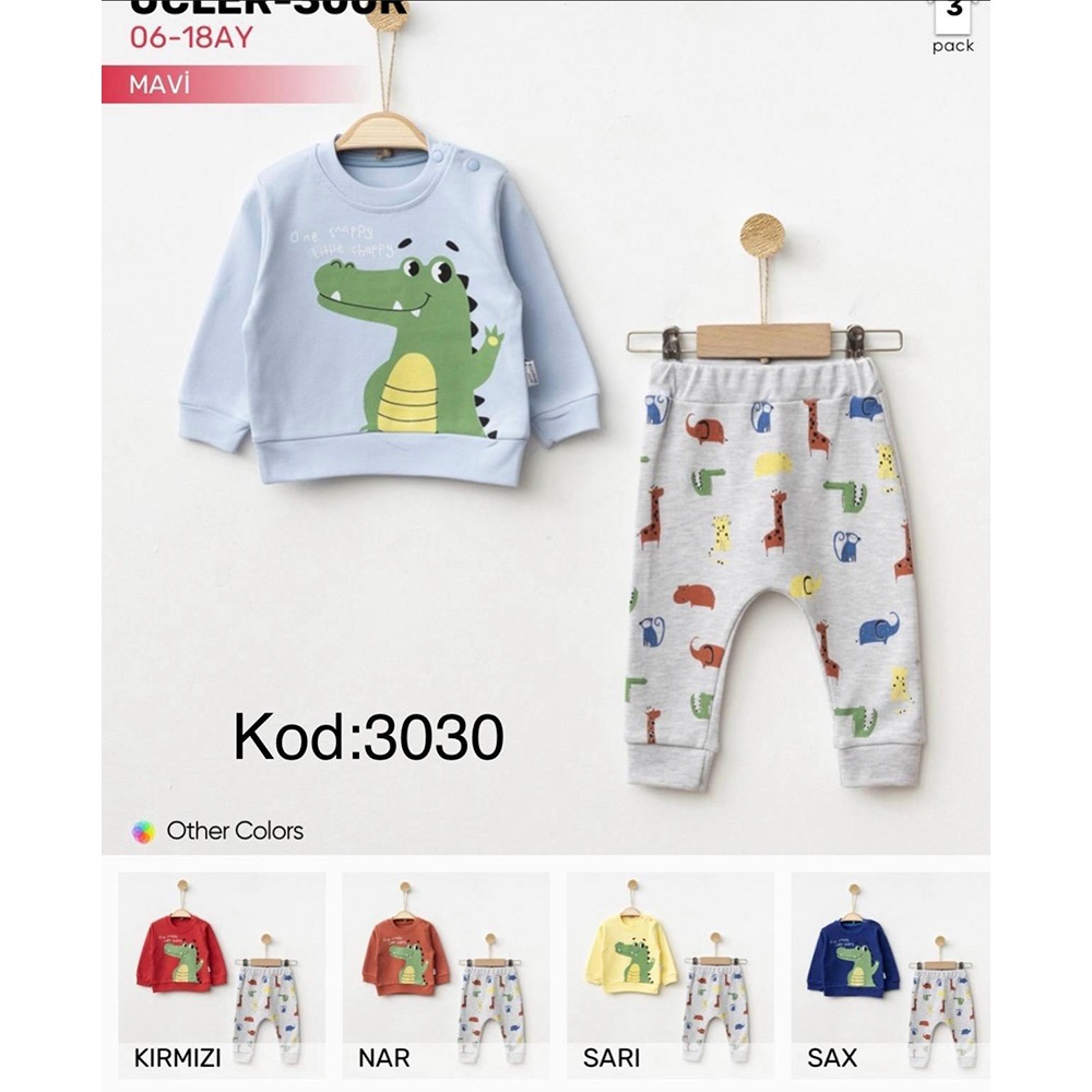 Mini Sempatik 3030 Bebe Penye Sevimli Timsah Baskılı 2 Li Takım 6-18 Ay