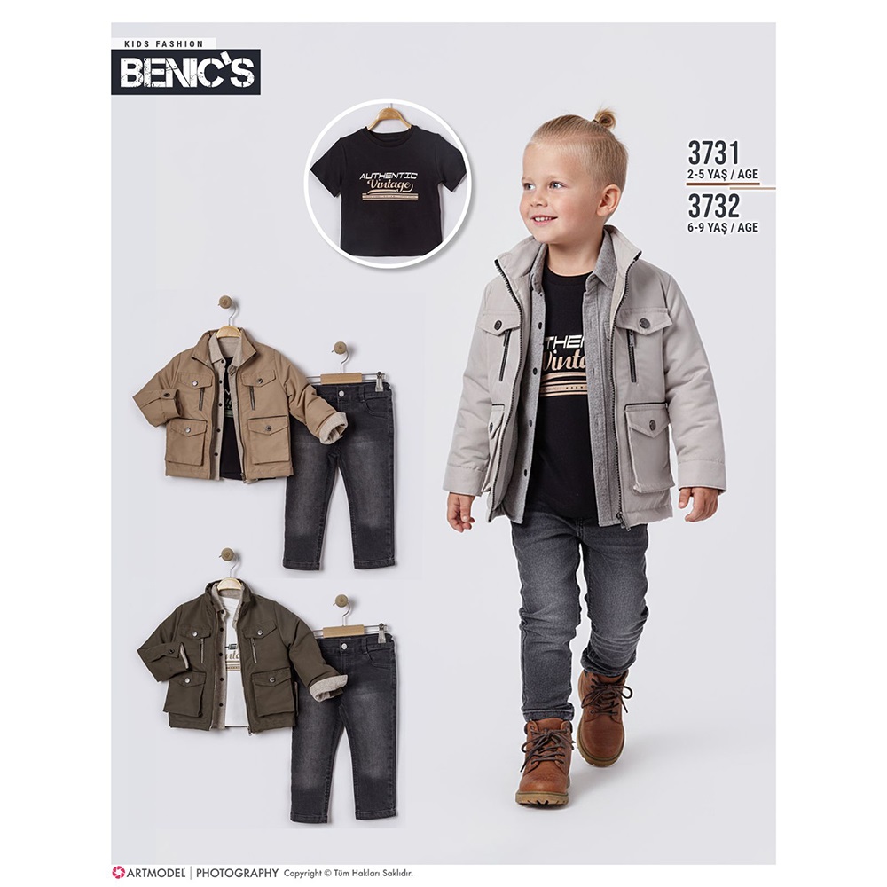 Benics 3731 Erkek Çocuk Lıfe Is Good Baskılı Fermuarlı Mont 4 Lü Takım 2-5 Yaş