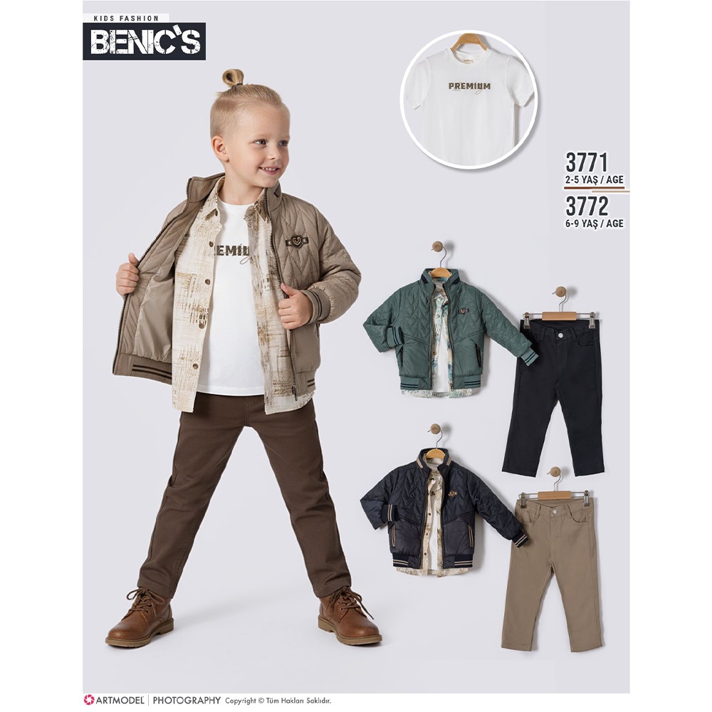Benics 3772 Erkek Çocuk Sımple Teams Baskılı Fermuarlı Ribana Mont 4 Lü Takım 6-9 Yaş