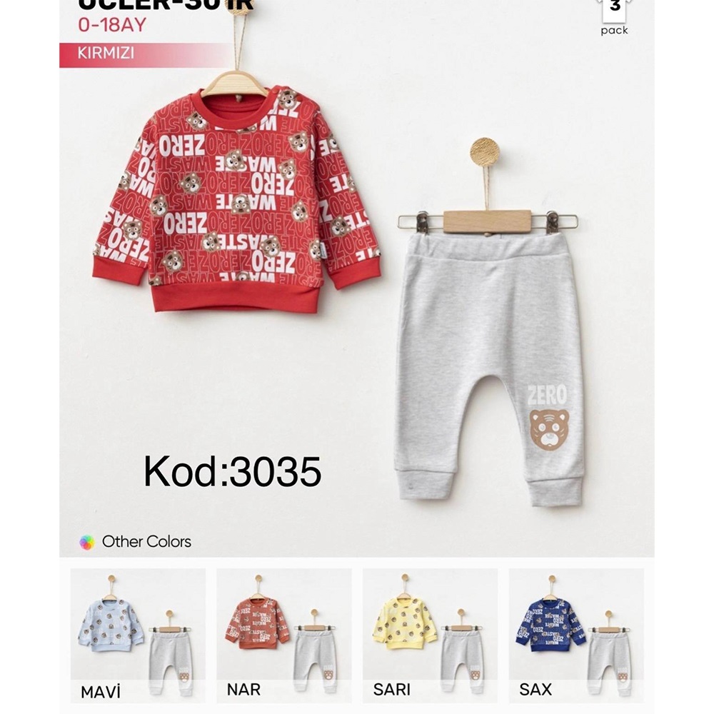 Mini Sempatik 3035 Bebe Penye Sevimli Ayıcık Baskılı 2 Li Takım 6-18 Ay