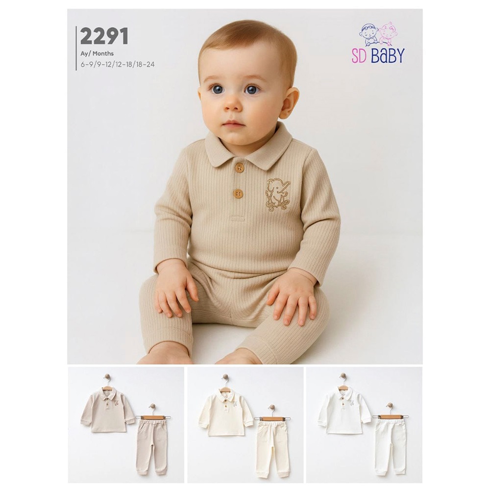 SD Baby 2291 Bebe Penye Raporlu Sevimli Fil Nakışlı Takım 6-24 Ay